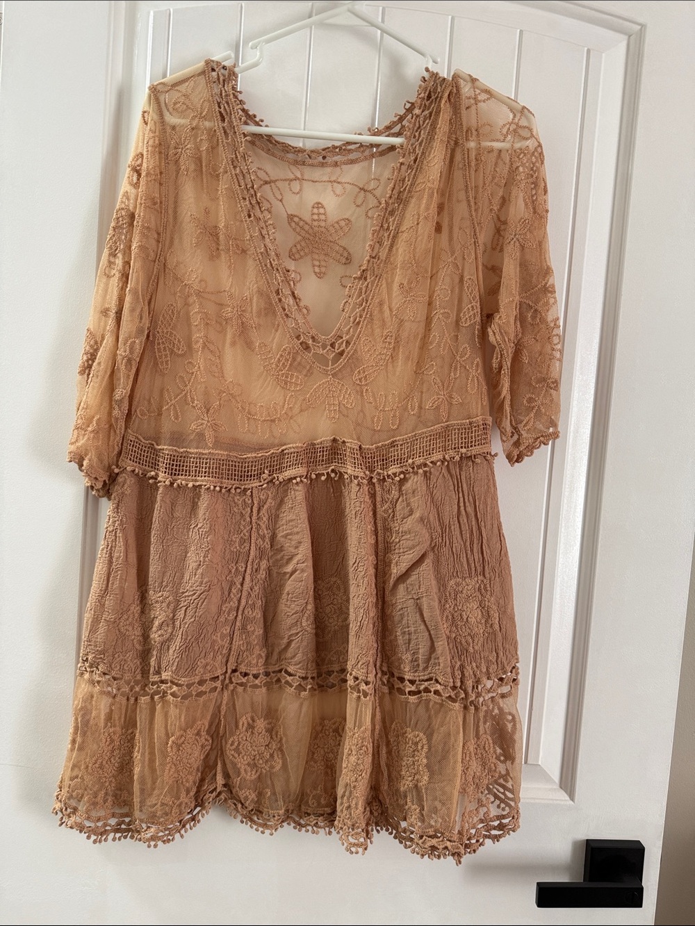 Source Unknown beige Lace Boho Tunic